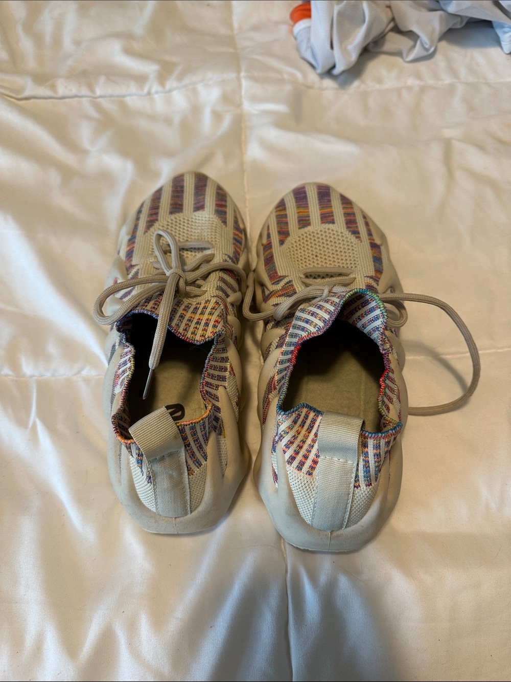 Beige Knit Sneakers with Multicolor Accent